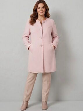 Together Light Pink Collarless Pea Coat Button Front Pockets Size 14 Pre-Owned